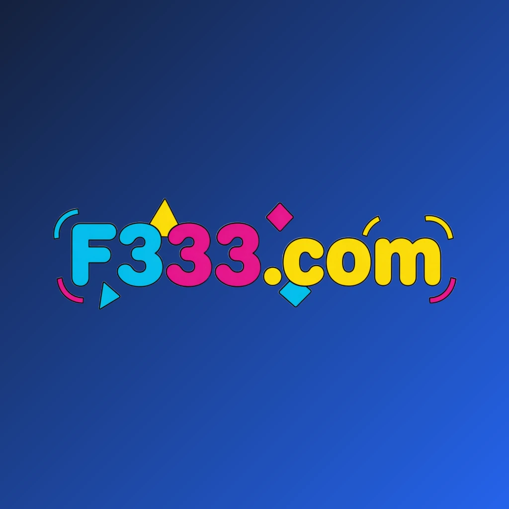Modern entertainment logo for F333.com featuring bold rounded text in vibrant cyan, magenta, and yellow with playful geometric accents on a transparent background